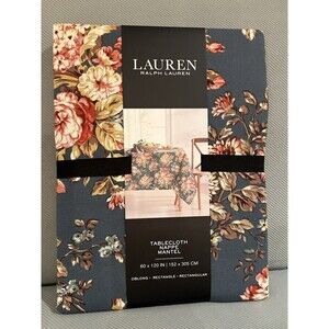 Ralph Lauren 60” x 120” Cotton Tablecloth Dark Blue Rust Fall Colors New